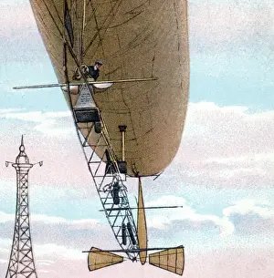 Dumont Prints: Painting of Santos-Dumont Airship No6 rounding Eiffel Tower