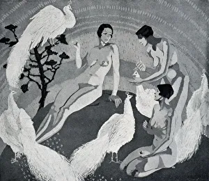 Steep Prints: Painting of Women and Peacocks