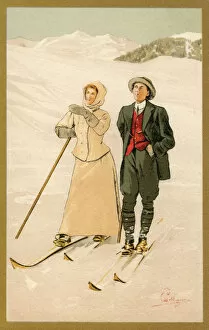 Mittens Collection: Pair of Skiers - Switzerland - 1900s