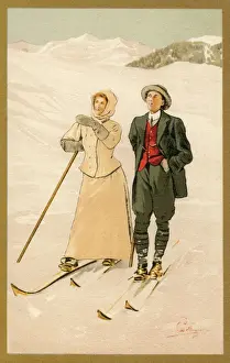 Slopes Prints: Pair of Skiers - Switzerland - 1900s