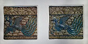 Glazed Prints: Pair of tiles with phoenix. Early 14th century. From Kashan