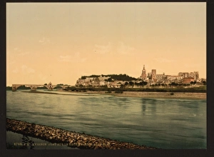 Avignon Gallery: Palace-chapel and bridge over the Rhone, built 1177 and 1488