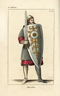 12thcentury Prints: The paladin Roland, from the Song of Roland, 12th century