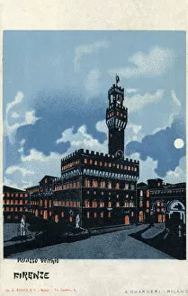 Images Dated 23rd June 2020: Palazzo Vecchio at night, Florence, Italy. Date: circa 1904