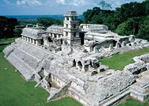 Maya Prints: Palenque Archeological site. Palace. Mexico