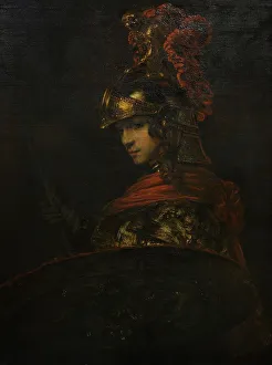 1657 Prints: Pallas Athena, circa 1657, by Rembrandt (1606-1669). Detail