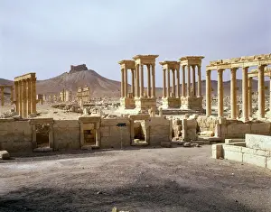 Civilisation Prints: Palmyra, Syria - Tetrapylon with view of hilltop Arab Castle