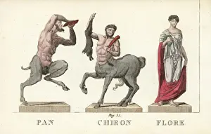 Pan, Chiron and Flora, gods of nature, medicine and flowers