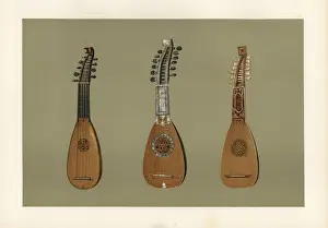 Lute Prints: Pandurina or discant lute, and two Milanese mandoline lutes