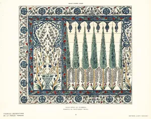 Harem Prints: Panel of ceramic wall tiles depicting a garden with flowers