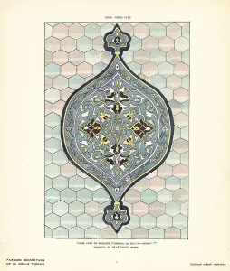 Iznik Prints: Panel of decorative ceramic wall tiles with foliage pattern, Izn