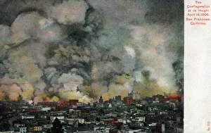 Burns Prints: Panorama - San Francisco burns after the Earthquake