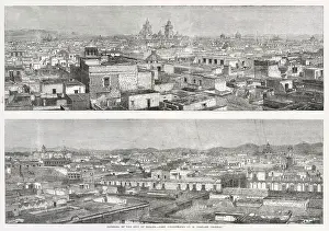 Panoramas Prints: Two panoramas over the rooftops of Mexico City, Mexico. Date: 1863