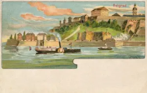 Serbian Prints: Panoramic view of Belgrade, Serbia from the River Sava