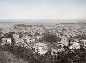 Meiji Prints: Panoramic view of Kobe, Japan, c. 1890 Vintage late 19th century photograph
