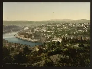 Panoramic view of monastery and Mont d Or, Lyons, France