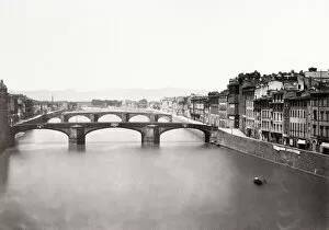 Panoramic view, Ponte Vecchio, River Arno, Florence, Italy