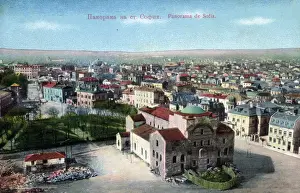 Sofia Prints: Panoramic view over Sofia, Bulgaria with the 4th century Saint Sophia Church in