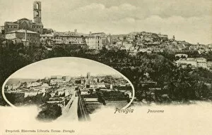 Images Dated 23rd June 2020: Two panoramic views of Perugia, Umbria, Italy. Date: 1905