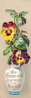 Pansies Gallery: Pansies in a vase on a New Year card