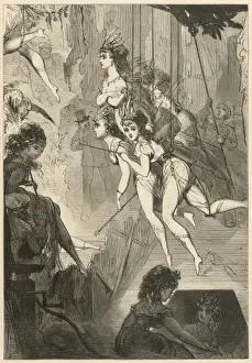 Pulleys Prints: Pantomime fairies flying across the stage