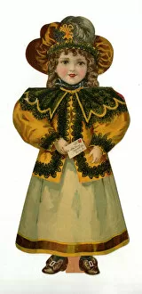 Paper Doll in beige and orange costume