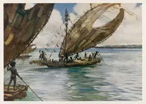 Canoes Prints: PAPUAN TRADERS IN CANOES