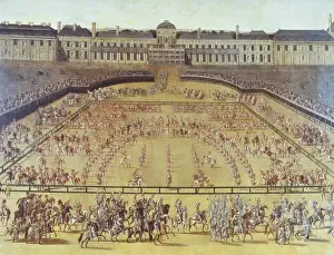 Tuileries Prints: Parade organized by Louis XIV in the courtyard