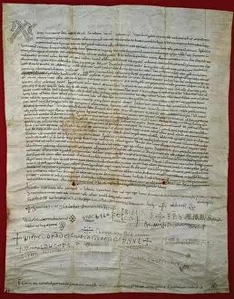 Carolingian Prints: Parchment of Cathedral of St. Peter of Vic. 11th century. Ca