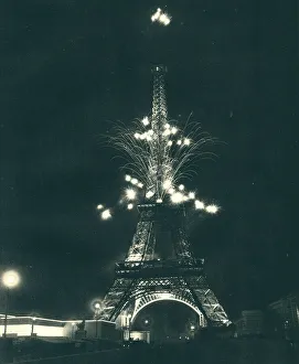Fireworks Prints: Paris Expo 1937, Eiffel Tower Fireworks