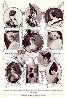 Pieces Prints: Parisienne models wearing fashionable feathered hats 1914