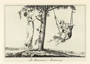Relax Prints: Parisiennes relaxing on a swing under a tree at Montmorency