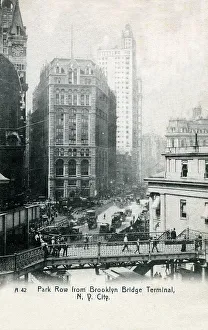 Skyscrapers Prints: Park Row from Brooklyn Bridge Terminal, New York, USA