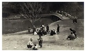 Yokohama Prints: Park at Yokohama, Japan - late 1920s - the boys and men have adopted European Western dress