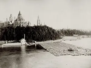 Archiecture Prints: Parliament Buildings Ottawa, Canada, with floating logs