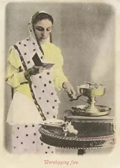 A Parsi woman at a fire altar