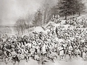 Party tobogganing, snow scene, Canada, c. 1880 s