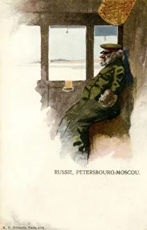 Passenger on train, St Petersburg to Moscow route, Russia Passenger on train, St Petersburg to Moscow route, Russia