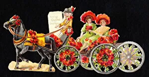 Images Dated 21st May 2018: Passengers in a carriage on a cutout Christmas card