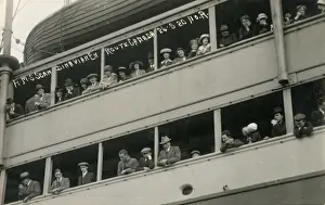 Peering Prints: Passengers on the rail of the RMS Sacndinavian to Canada