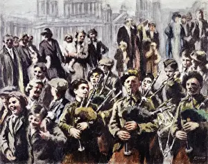 Crayon Prints: Passing the City Hall, Belfast, during a Recruiting March
