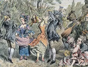 Lifestyle Prints: Pastoral dance. 18th century. Colored engraving