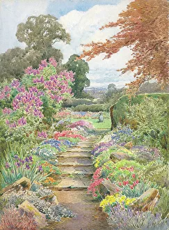 Path with flower borders on either side and trees