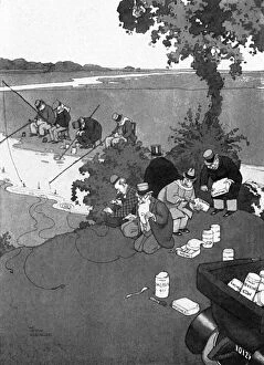 Angling Gallery: Patient fishermen, illustration by William Heath Robinson