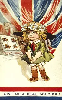Give Prints: Patriotic British postcard, girl with toy soldiers, WW1