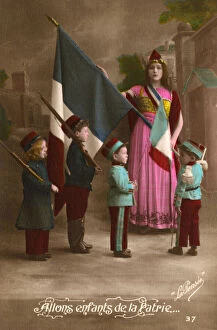 Anthem Gallery: Patriotic French Postcard - Little soldiers and Marianne