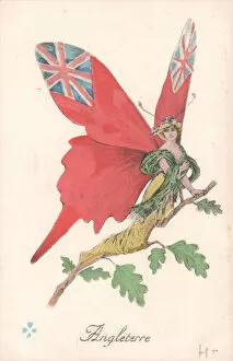 Patriotic postcard, England as a butterfly, WW1
