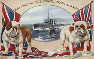 WWI Animals Gallery: Patriotic Postcard - Royal Navy and British Bulldogs