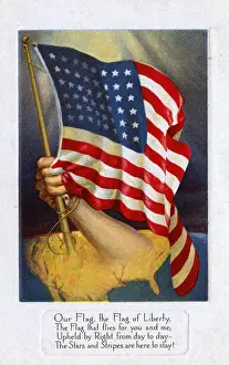 Aloft Prints: Patriotic WW1-era postcard - Stars and Stripes Flag - USA