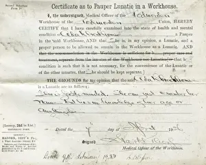 Records Prints: Pauper Lunatic Certificate